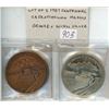 Image 1 : Lot of 2 large 1967 Canadian Centennial Medals from Saskatchewan. Obverse depicts a combine in a fie