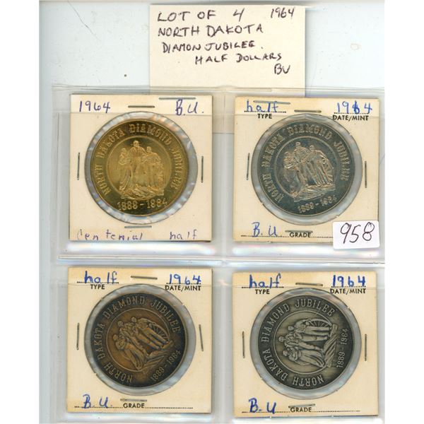 Lot of 4 North Dakota Diamond Jubilee 1964 Half Dollars. All are of different metals. BU.