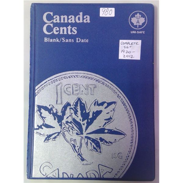 Complete Set of Canadian Small Cents 1920 – 2012. Includes Key Dates 1922, 1923, 1924, 1925 & 1926. 
