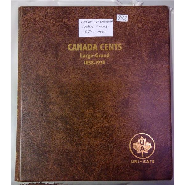 Lot of 37 Canadian Large Cents 1859 to 1920. 1859 Narrow 9, 1876H, 1881H 1882H, 1884, 1886, 1887, 18
