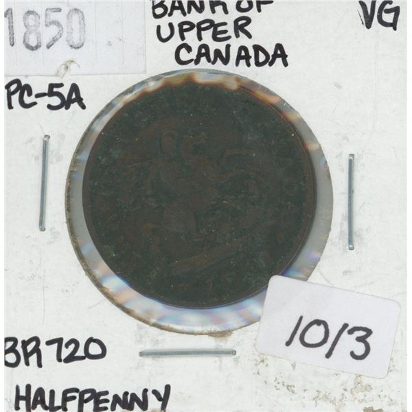 1850 Bank of Upper Canada 1/2 Penny