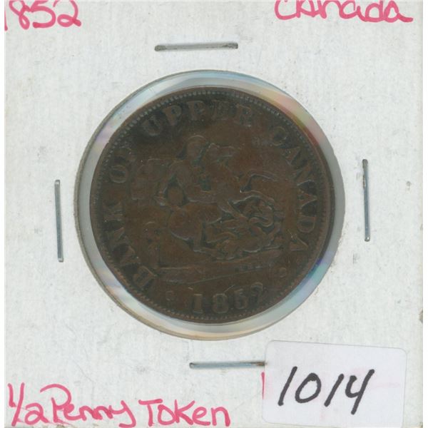 1852 Bank of Upper Canada Half Penny