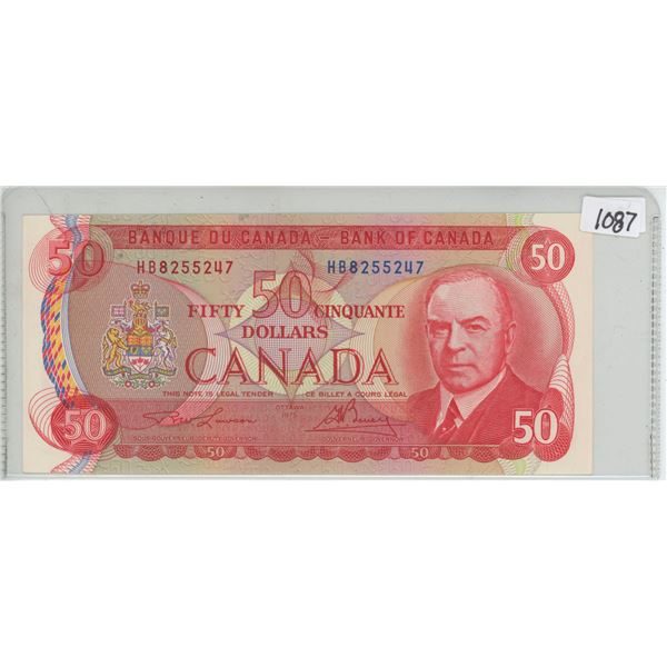 1975 $50 Canadian HB Prefix Crisp Bill/No folds
