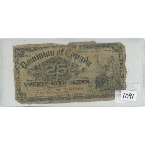 1900 25 Cent Shinplaster Courtney Signature