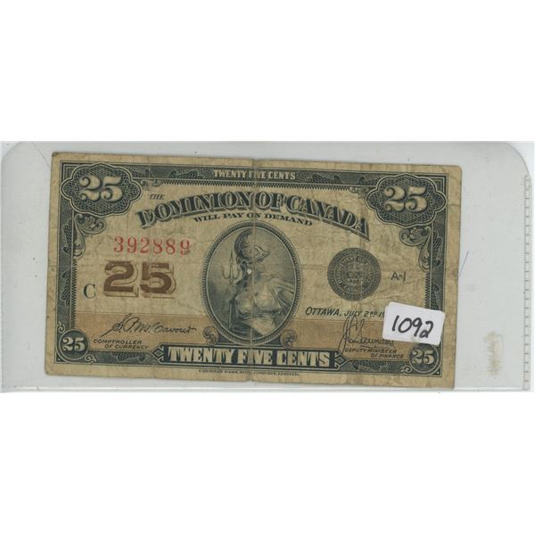 1923 25 Cent Shinplaster Canada