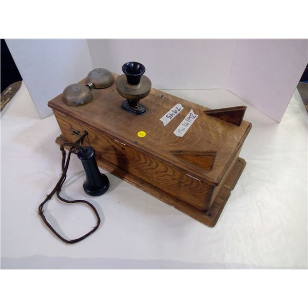 Oak Long Box Telephone - Has all internal Parts