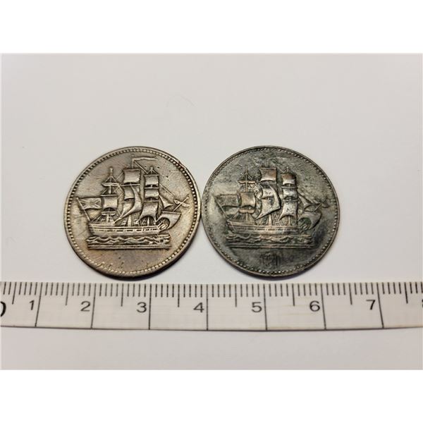 Ships, Colonies & Commerce tokens - appear to be mint mark and double mint mark see photos