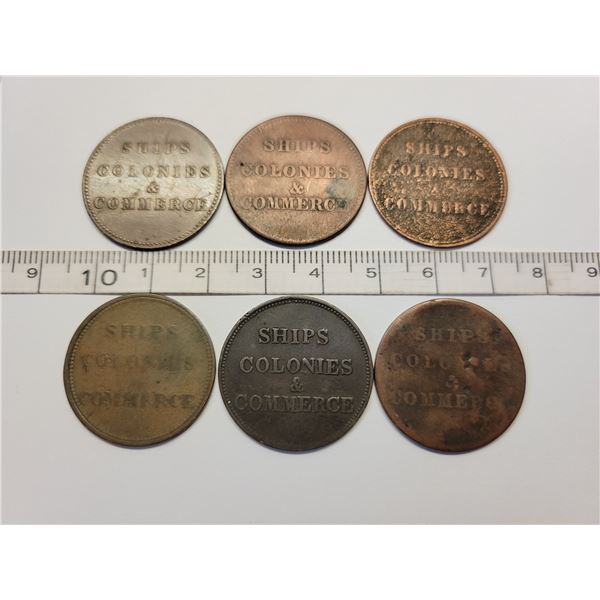 6 Ships, Colonies & Commerce tokens various grades