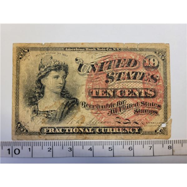 1863 USA 10¢ fractional currency