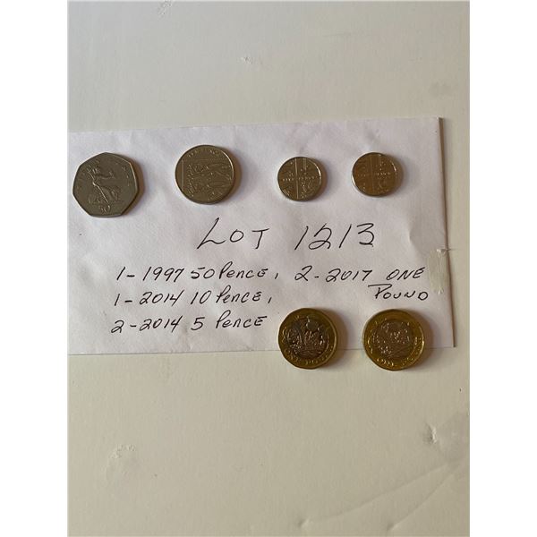 United Kingdom, 1997 50 Pence, 2014 10 Pence, 2- 2017 One Pound, 2- 2014 5 Pence