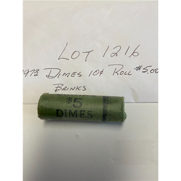 Canada Dimes 10 Cents, 1973 Brinks Roll $5.00