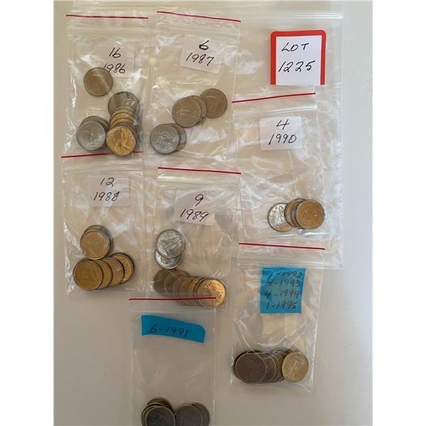 Canada Dimes  10 Cents 1986 to 1995, 63 Coins