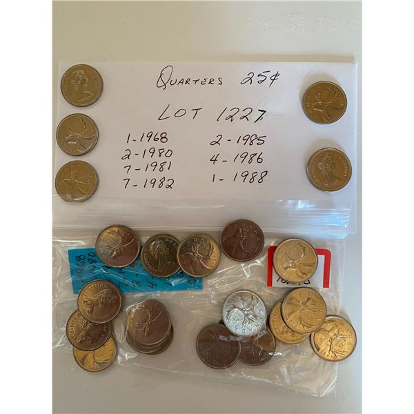 Canada Quarters 25 Cents, 1-1968, 2-1980, 7-1981, 7-1982, 2-1985, 4-1986, 1-1988