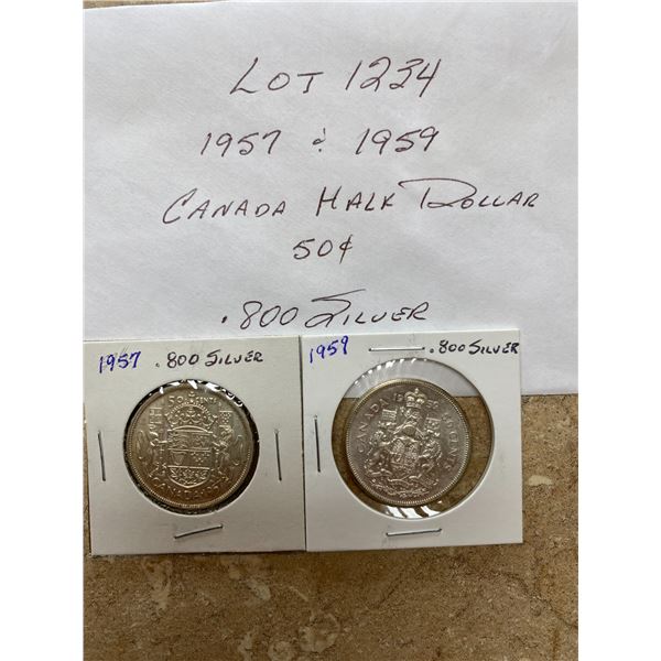 1957 and 1959 Canada Half Dollar 50 Cents .800 Silver