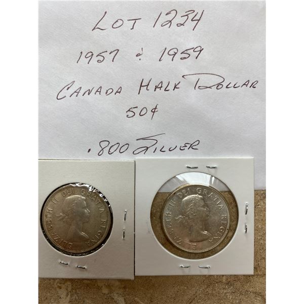 1960 and 1962 Canada Half Dollar 50 Cents .800 Silver