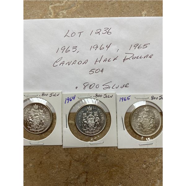 1963 , 1964   1965  Canada Half Dollar 50 Cents .800 Silver