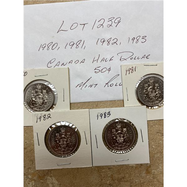 1980, 1981, 1982, 1983 Canada Half Dollar 50 Cents Nickel Mint Roll