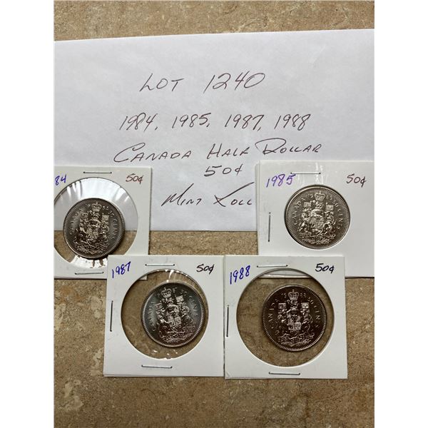 1984, 1985, 1987, 1988 Canada Half Dollar 50 Cents Nickel Mint Roll