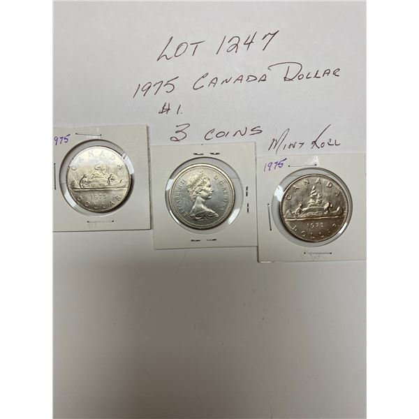 1975 Canada Dollar $1 Three Coins Mint Roll