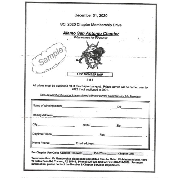 SCI Life membership certificate