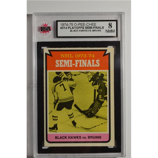 1974-75 O-Pee-Chee #214 Semi-Finals/Bruins over Blackhawks