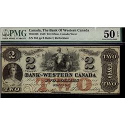 The Bank of Western Canada 1859 $2 Clifton, Canada West S/N 