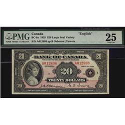 1935 $20 BC-9a Large seal S/N A012898 pp B PMG VF25