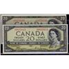 Image 1 : 1954 $20 DF BC-33a and BC-33b. Lot of two notes both AU-UNC 