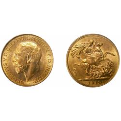 1911c Sovereign PCGS MS65, a superbly lustrous example