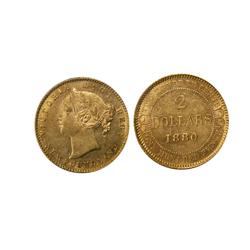 1880 Nfld $2 Gold  ICCS MS60.  A superb mintstate example wi