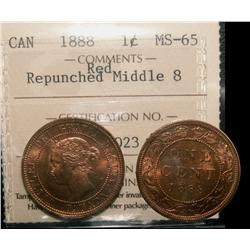 1888 1¢ Re punched middle 8 ICCS MS65RD.  Gem 95% red.