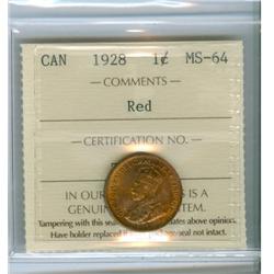 1928 1¢ ICCS MS64  Red.  Excellent strike with clean fields 