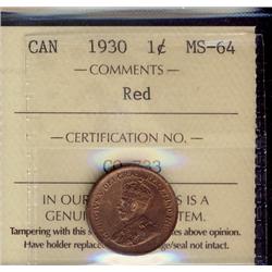 1930 1¢ ICCS MS64 Red, attractive and fully lustrous 90% red