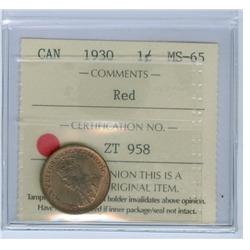 1930 1¢ ICCS MS65 Wine Red.  Excellent strike with clean fie