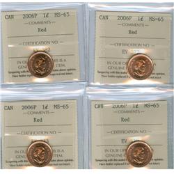 2006P 1¢ ICCS MS65.  Lot of 4 coins all red.  A difficult is
