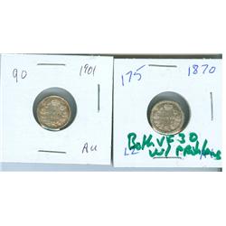 1870 & 1901 5¢.  Lot of 2 coins both VF30 with minor problem