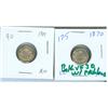 Image 1 : 1870 & 1901 5¢.  Lot of 2 coins both VF30 with minor problem