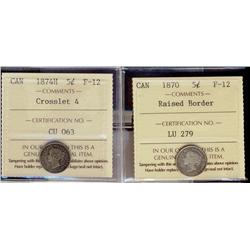 1870 RB and 1874H 5¢ Crosslet.  Lot of 2 ICCS graded coins, 