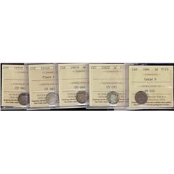 1872H, 1874H Plain, 1881H, 1882H and 1886 Lg.6 5¢.  Lot of 5