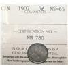 Image 1 : 1907 5¢  ICCS MS65.  Lovely struck example with attractive l