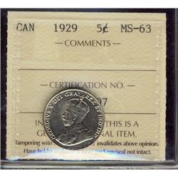1929 5¢ ICCS MS63.