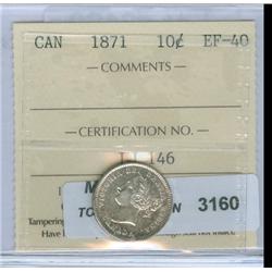 1871 10¢ ICCS EF-40. A trace of light toning.