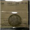 Image 1 : 1910 25¢ ICCS MS-64. Light toning over full underlying luste