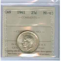 1941 25¢ ICCS MS65.  Lustrous with golden tint.