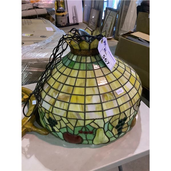 LARGE LEADED STAINED GLASS HANGING LIGHT FIXTURE