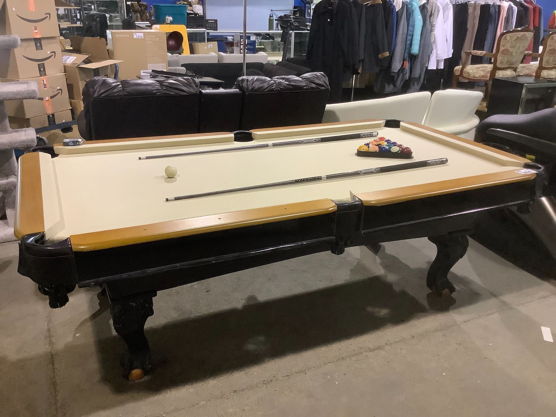 MINNESOTA FATS BALL IN CLAW FOOT POOL TABLE 94 X 51