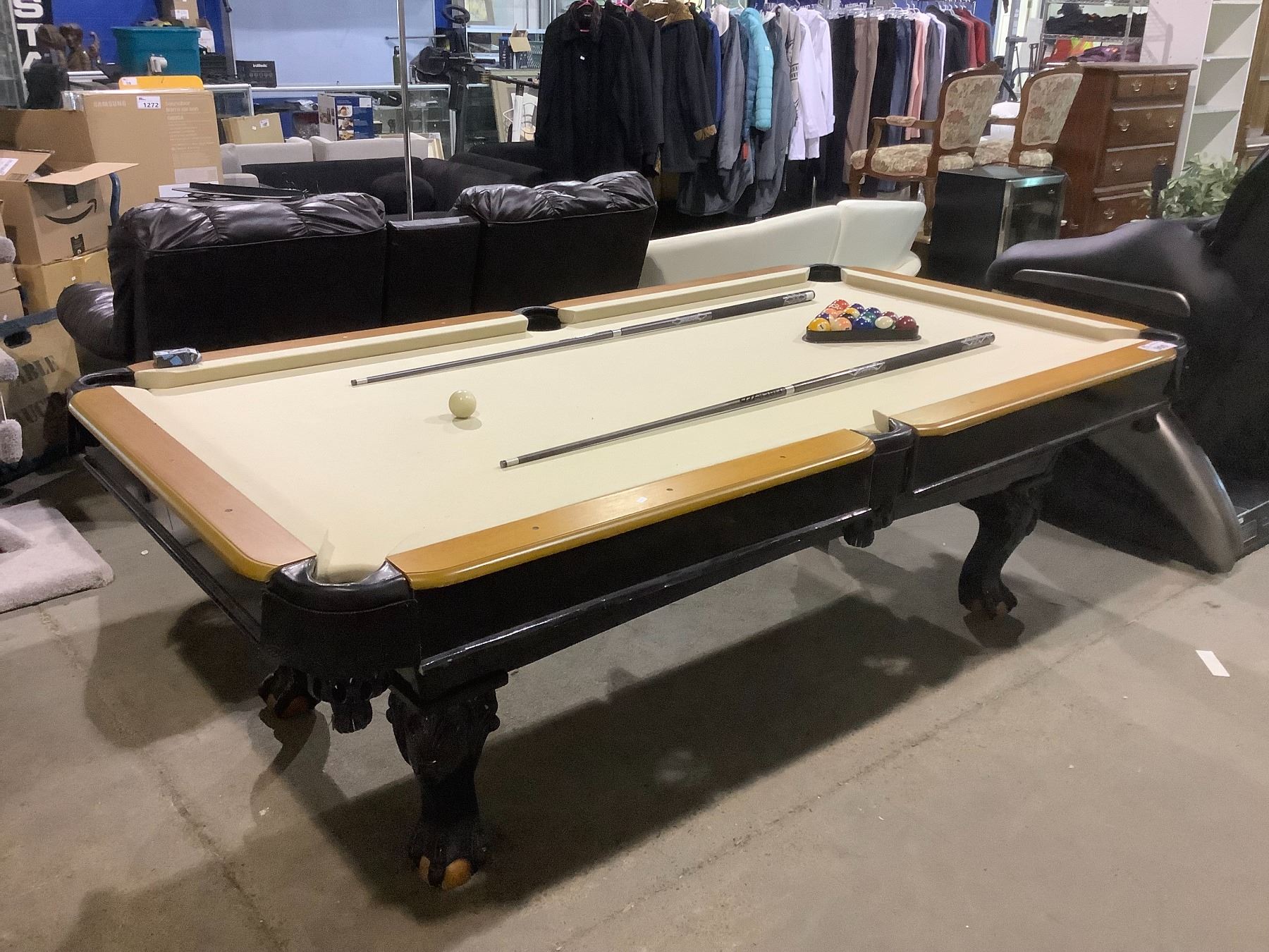 MINNESOTA FATS BALL IN CLAW FOOT POOL TABLE 94 X 51