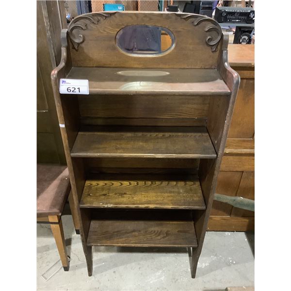 ANTIQUE OAK CANADIANA MIRRORED BACK BOOKCASE WITH ORIGINAL FINISH 57 X 26 X 10 