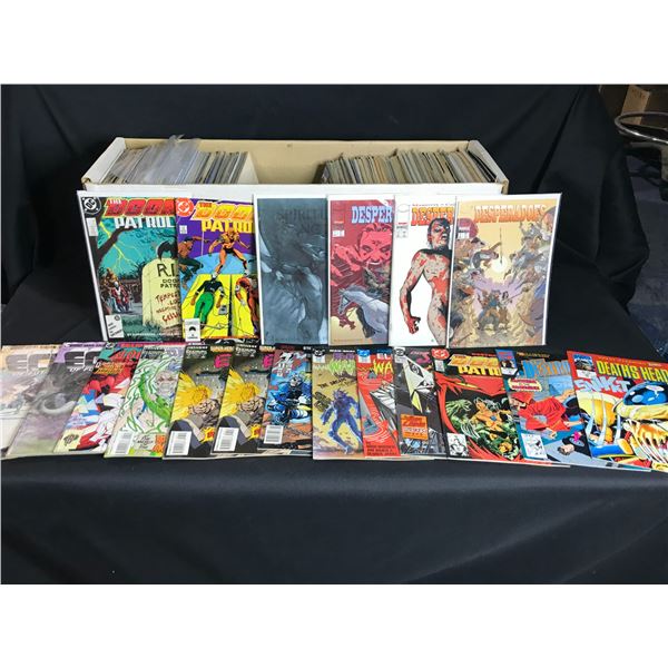 BOX OF ASSORTED MARVEL, DC, COMICO, VALIANT & MORE COMICS INCLUDING; SOLAR, DOOM PATROL, ELEMENTALS