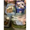 Image 2 : 5 BINS OF ASSORTED ITEMS INCLUDING; CERAMIC DOLLS, CRAFT SUPPLIES, WHEELED STORAGE CART & MORE